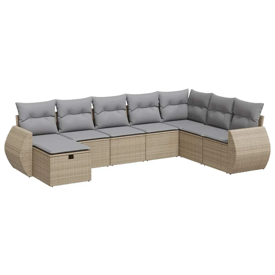 Salon de jardin avec coussins 8 pcs beige résine tressée - 2