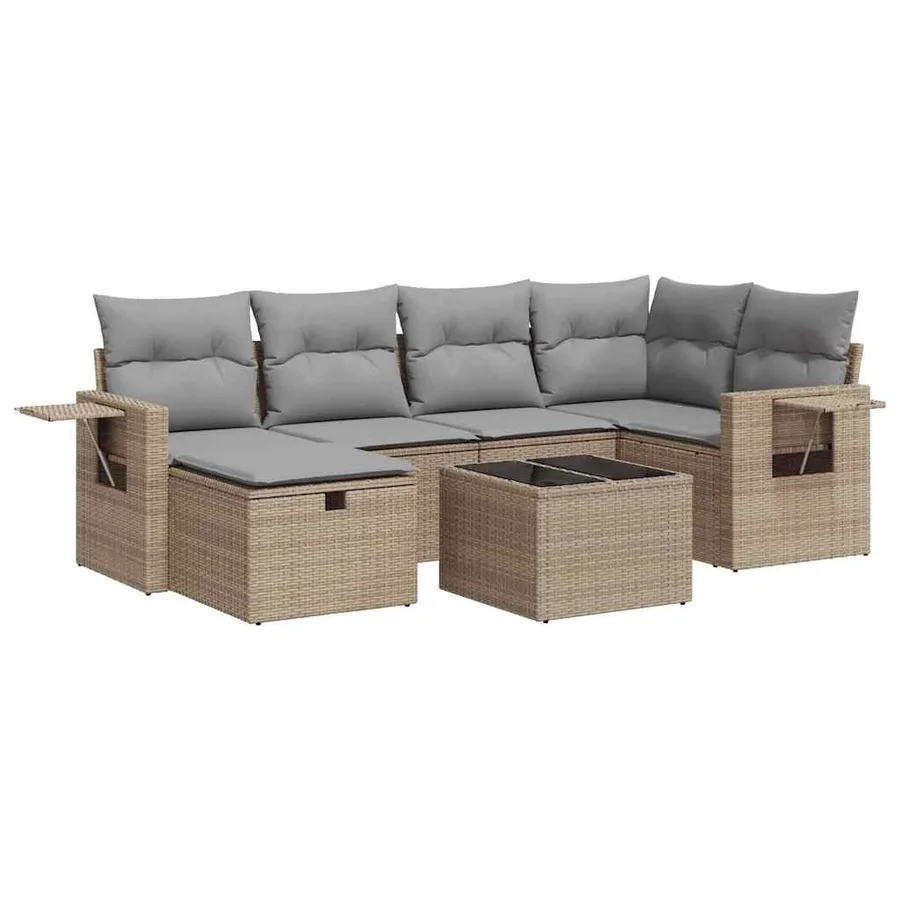 Salon de jardin avec coussins 7 pcs beige résine tressée - 2