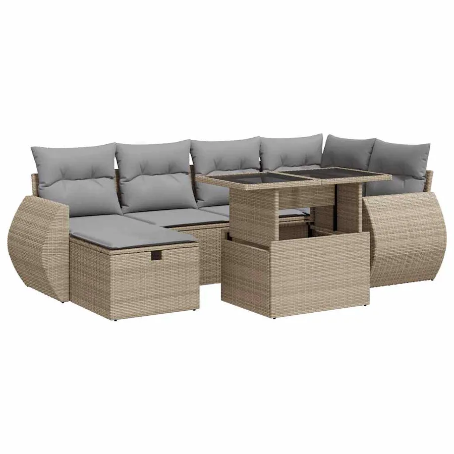 Salon de jardin avec coussins 7 pcs beige résine tressée - 2