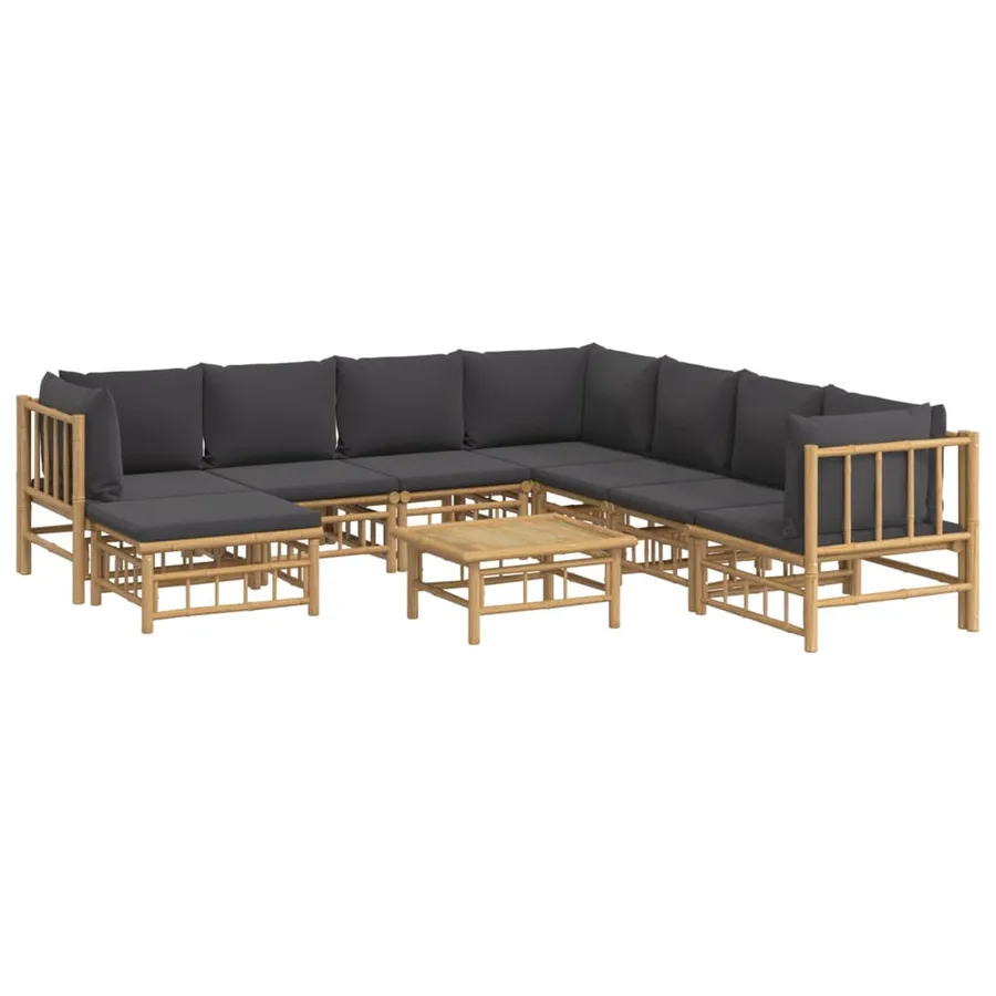 Salon de jardin 9 pcs avec coussins gris foncé bambou - 3