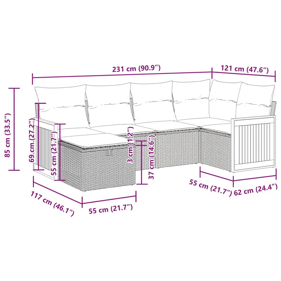 Salon de jardin avec coussins 6 pcs beige résine tressée - 14