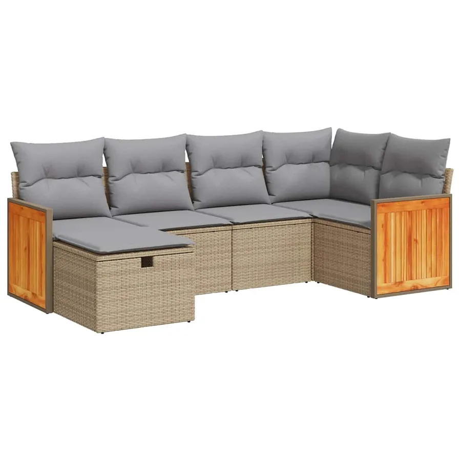 Salon de jardin avec coussins 6 pcs beige résine tressée - 2