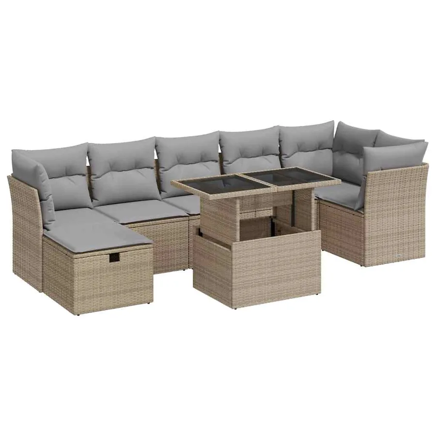 Salon de jardin avec coussins 8 pcs beige résine tressée - 2