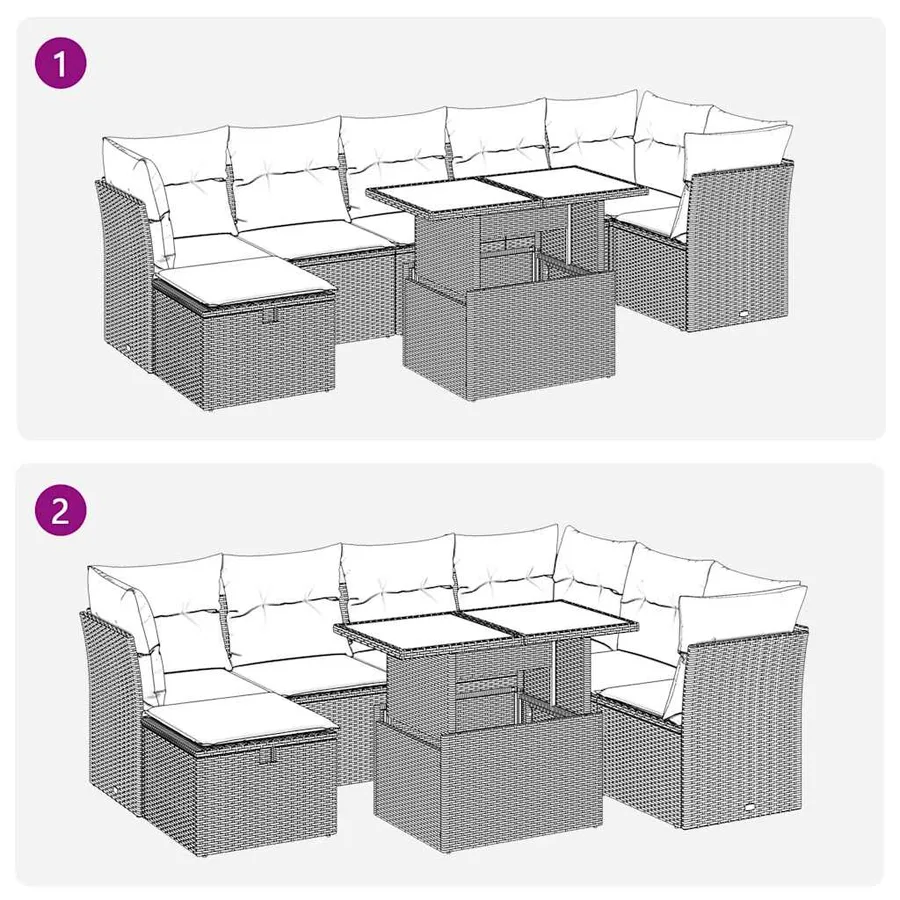 Salon de jardin avec coussins 8 pcs beige résine tressée - 7