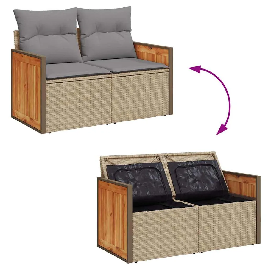 Salon de jardin avec coussins 7 pcs beige résine tressée - 10