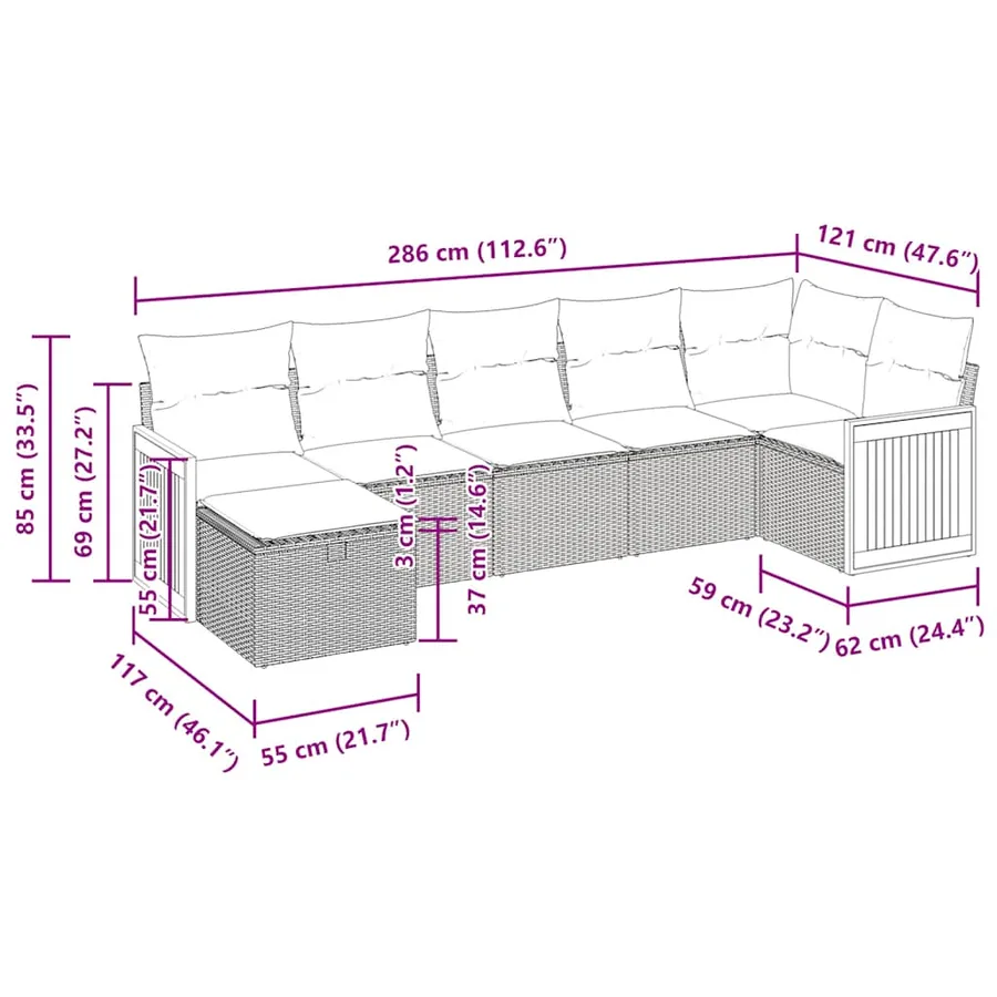 Salon de jardin avec coussins 7 pcs beige résine tressée - 16
