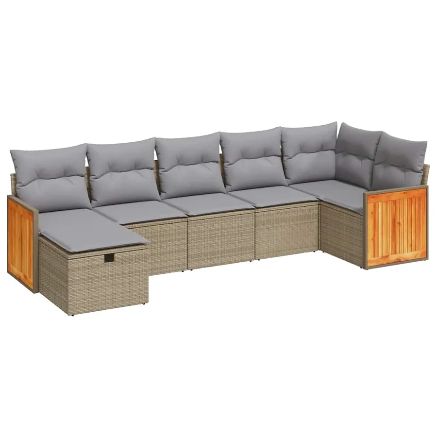 Salon de jardin avec coussins 7 pcs beige résine tressée - 2