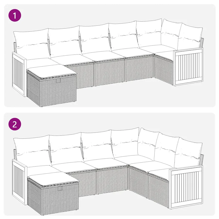 Salon de jardin avec coussins 7 pcs beige résine tressée - 7