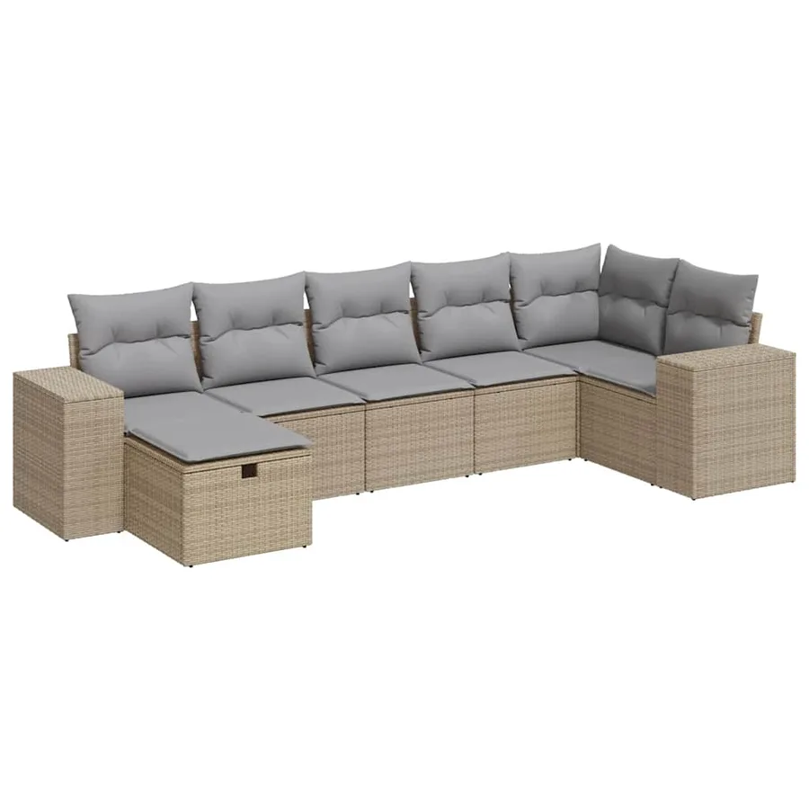 Salon de jardin avec coussins 7 pcs beige résine tressée - 2