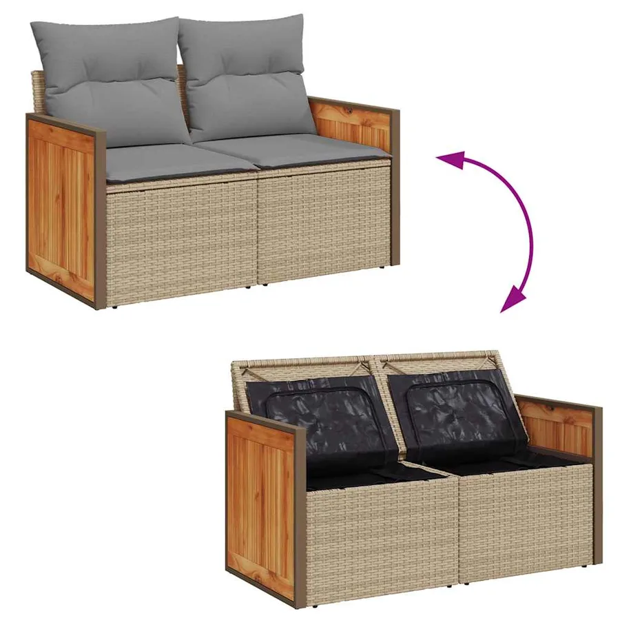 Salon de jardin avec coussins 8 pcs beige résine tressée - 11