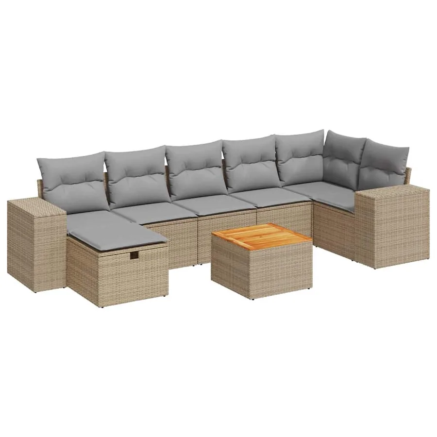 Salon de jardin avec coussins 8 pcs beige résine tressée - 2