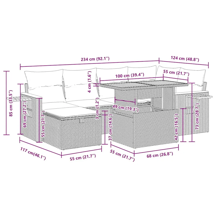 Salon de jardin avec coussins 8 pcs beige résine tressée - 18