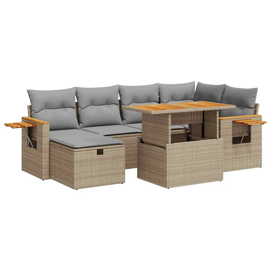 Salon de jardin avec coussins 8 pcs beige résine tressée - 2