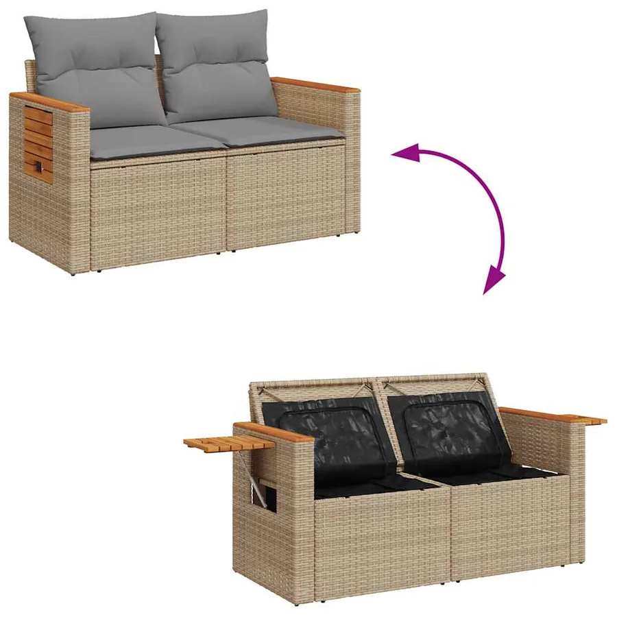 Salon de jardin avec coussins 8 pcs beige résine tressée - 8