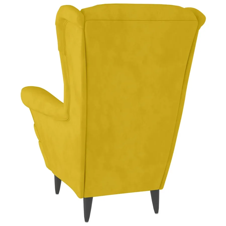 Fauteuil à oreilles avec tabouret jaune moutarde velours - 6