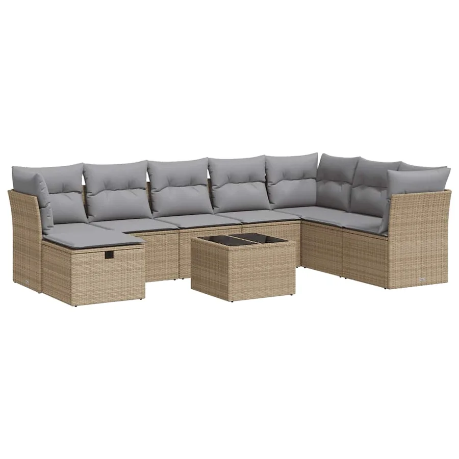 Salon de jardin avec coussins 9 pcs beige résine tressée - 2