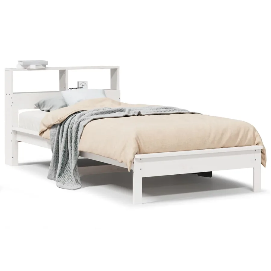 Lit bibliothèque sans matelas blanc 75x190cm bois de pin massif - 2