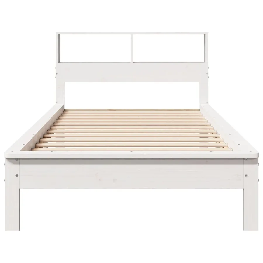 Lit bibliothèque sans matelas blanc 75x190cm bois de pin massif - 4