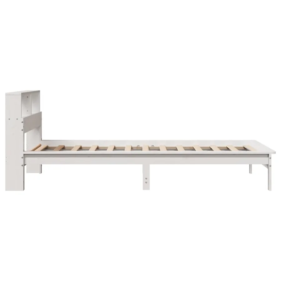 Lit bibliothèque sans matelas blanc 75x190cm bois de pin massif - 5