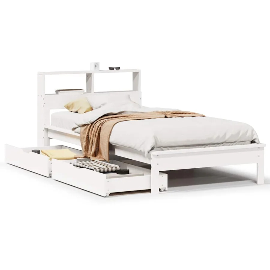 Lit bibliothèque sans matelas blanc 75x190cm bois de pin massif - 2