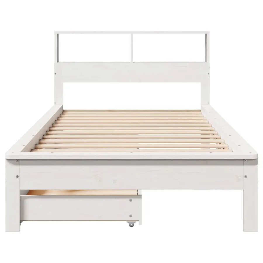 Lit bibliothèque sans matelas blanc 75x190cm bois de pin massif - 4