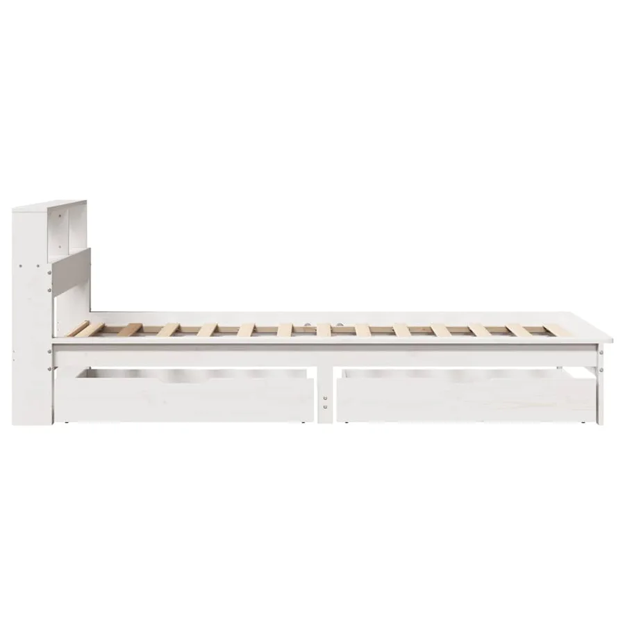 Lit bibliothèque sans matelas blanc 75x190cm bois de pin massif - 5