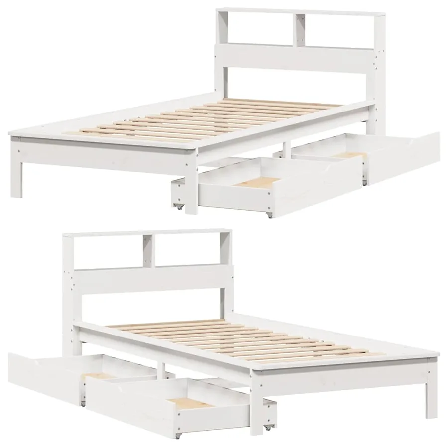 Lit bibliothèque sans matelas blanc 75x190cm bois de pin massif - 9
