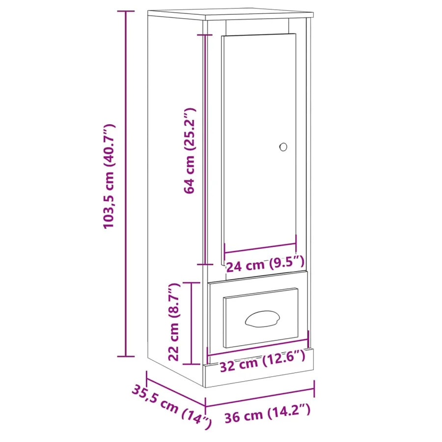 Buffet haut vieux bois 36x35,5x103,5 cm bois d'ingénierie - 11