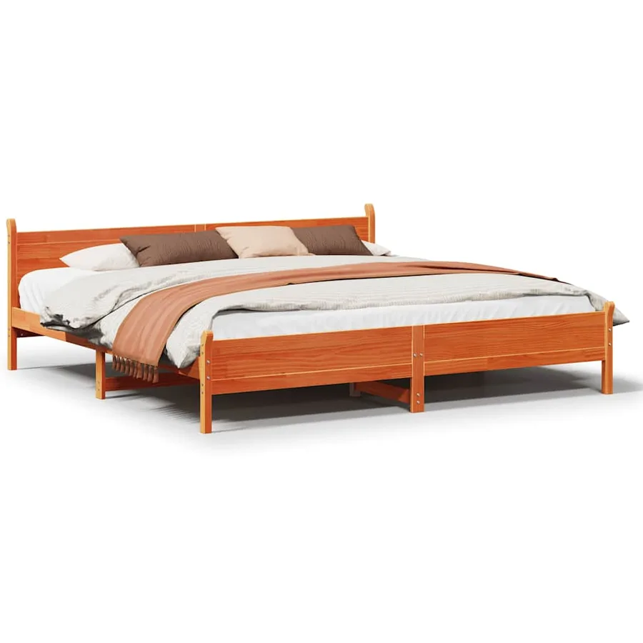 Cadre de lit sans matelas cire marron 200x200cm bois pin massif - 2