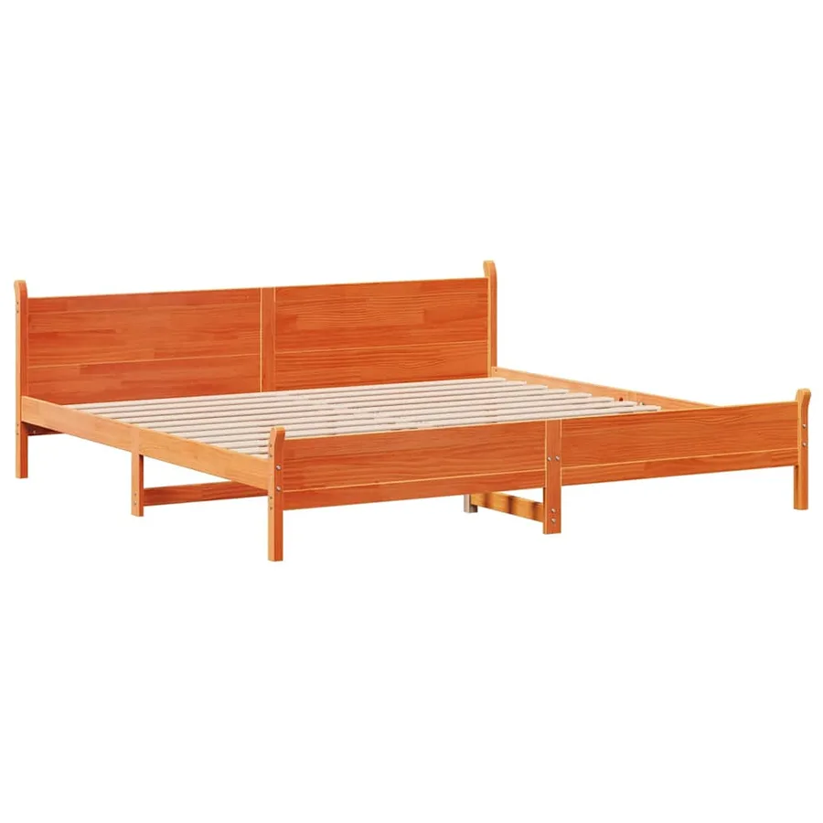 Cadre de lit sans matelas cire marron 200x200cm bois pin massif - 3