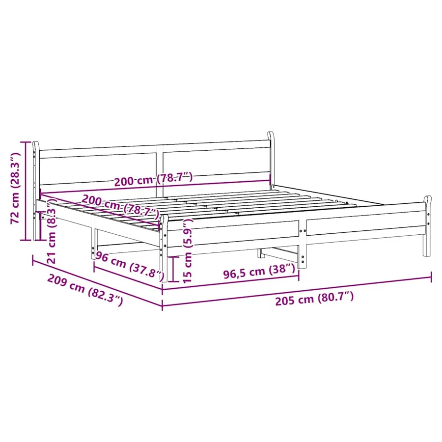 Cadre de lit sans matelas cire marron 200x200cm bois pin massif - 9