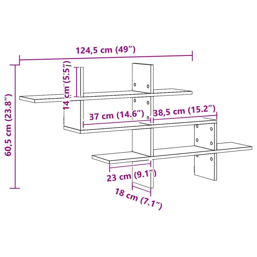 Étagère murale chêne artisanal 124,5x18x60,5 cm bois ingénierie - 10
