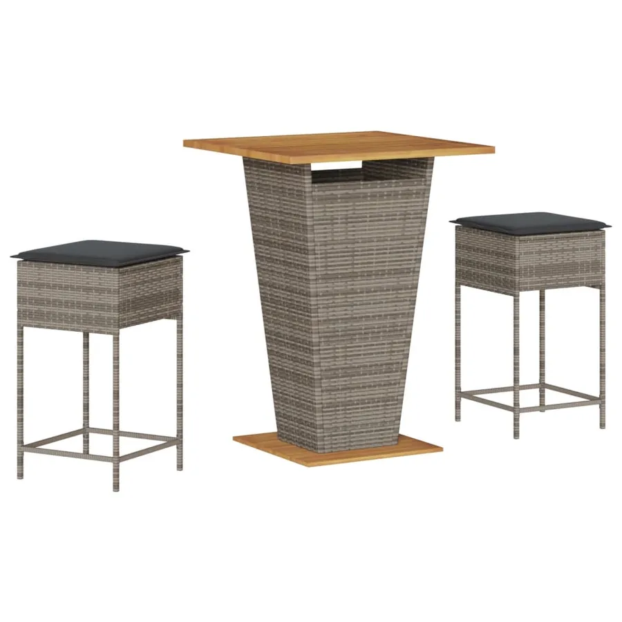 Ensemble de bar de jardin 3 pcs et coussins gris résine tressée - 2