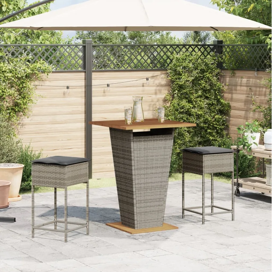 Ensemble de bar de jardin 3 pcs et coussins gris résine tressée - 3
