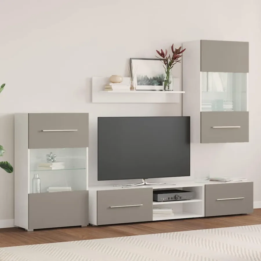 Meubles TV avec lumière LED 5 pcs gris pierre bois d'ingénierie - 3