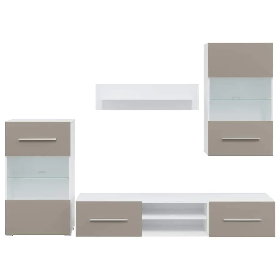 Meubles TV avec lumière LED 5 pcs gris pierre bois d'ingénierie - 5