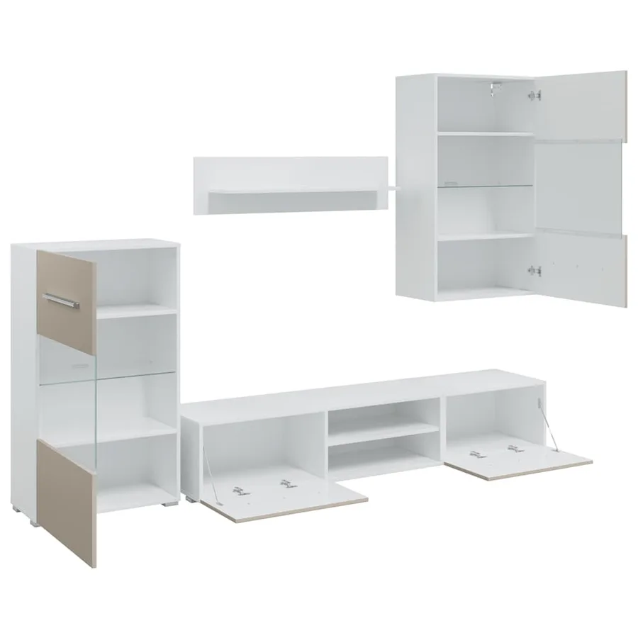 Meubles TV avec lumière LED 5 pcs gris pierre bois d'ingénierie - 6