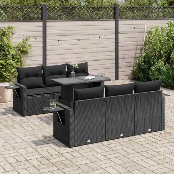 Salon de jardin 7 pcs avec coussins noir résine tressée 55 x 62 x 69 cm - 71,4 kg
