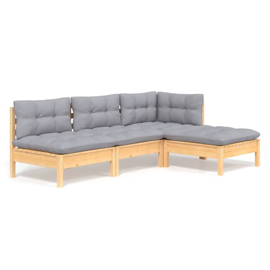 Salon de jardin 4 pcs avec coussins gris Bois de pin - 2