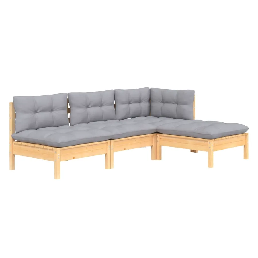 Salon de jardin 4 pcs avec coussins gris Bois de pin - 3
