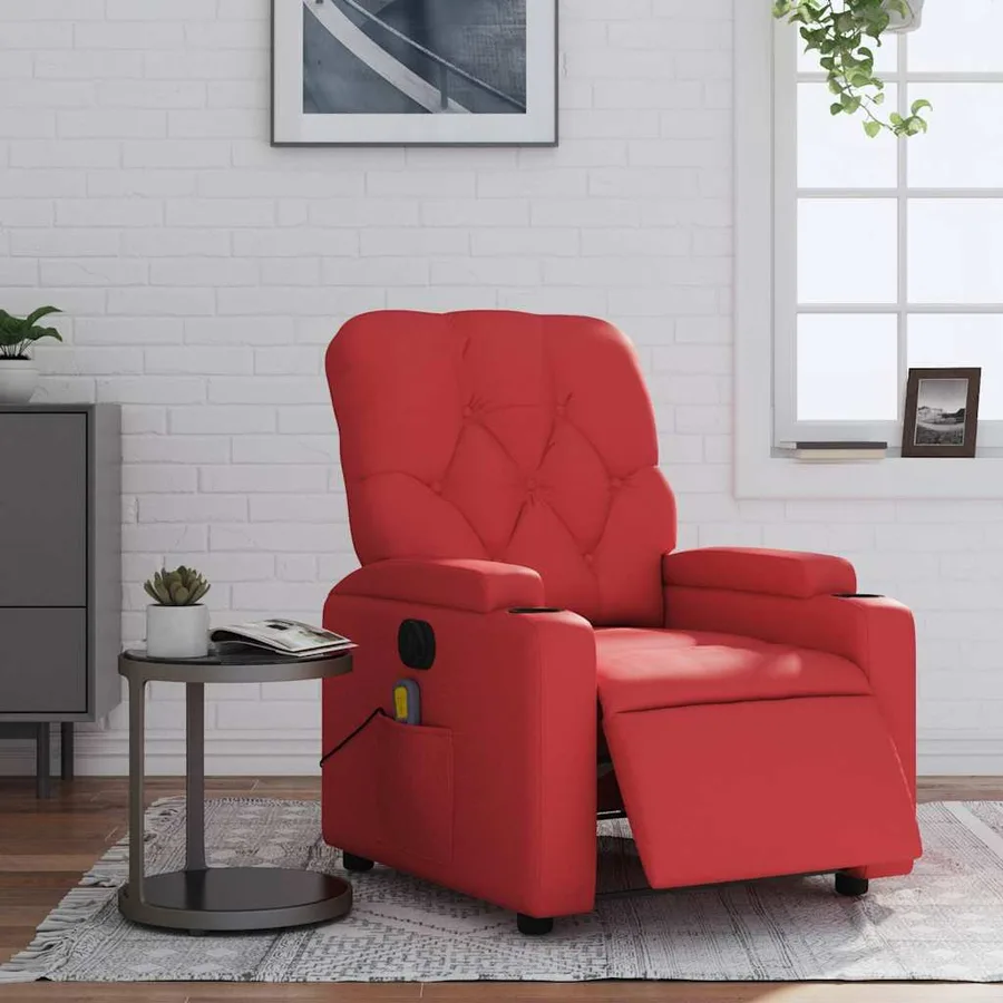 Fauteuil de massage inclinable électrique rouge similicuir - 16