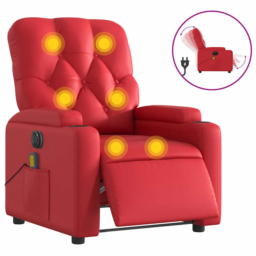 Fauteuil de massage inclinable électrique rouge similicuir - 2