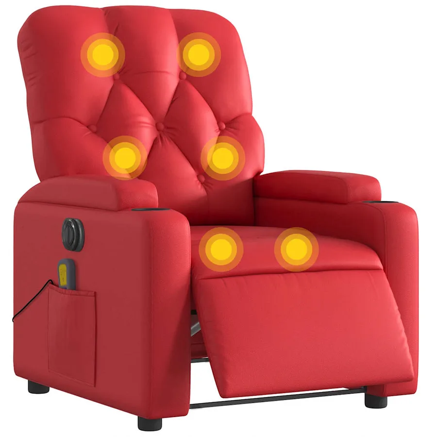 Fauteuil de massage inclinable électrique rouge similicuir - 3