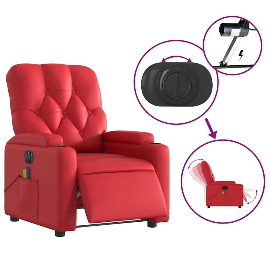 Fauteuil de massage inclinable électrique rouge similicuir - 6