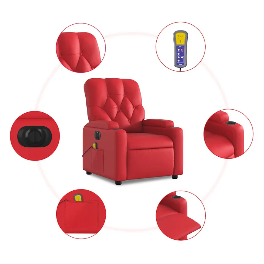 Fauteuil de massage inclinable électrique rouge similicuir - 8