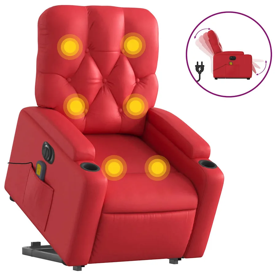 Fauteuil inclinable de massage électrique rouge similicuir - 2