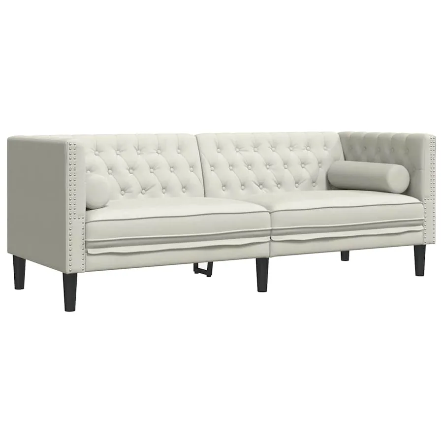 Canapé Chesterfield avec traversins 3 places crème velours - 2