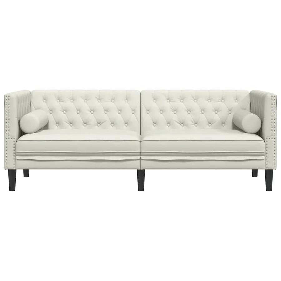 Canapé Chesterfield avec traversins 3 places crème velours - 4