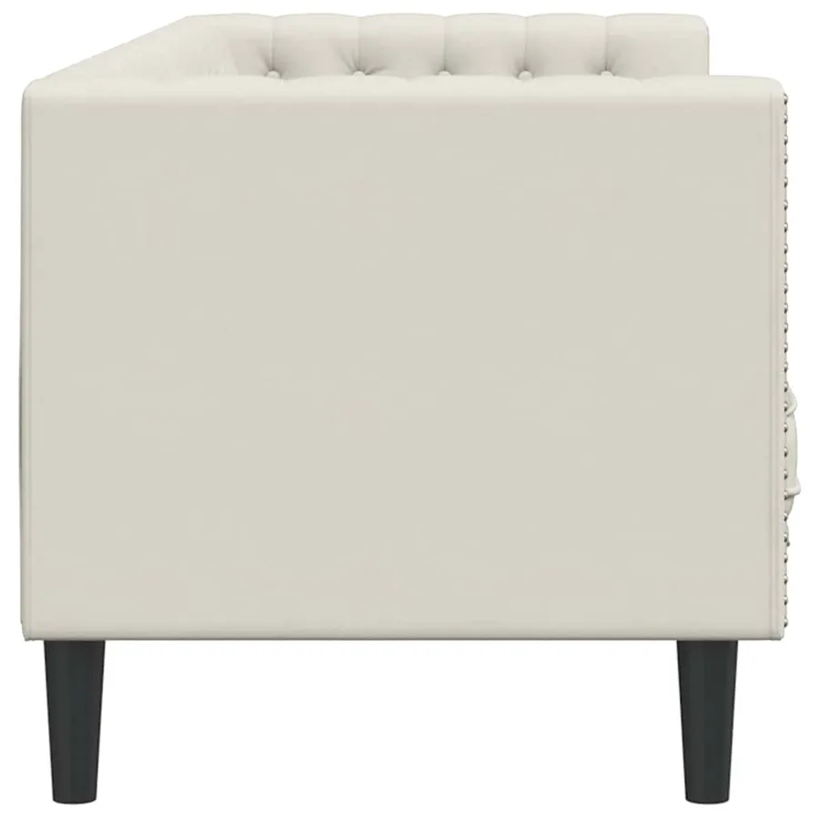 Canapé Chesterfield avec traversins 3 places crème velours - 5