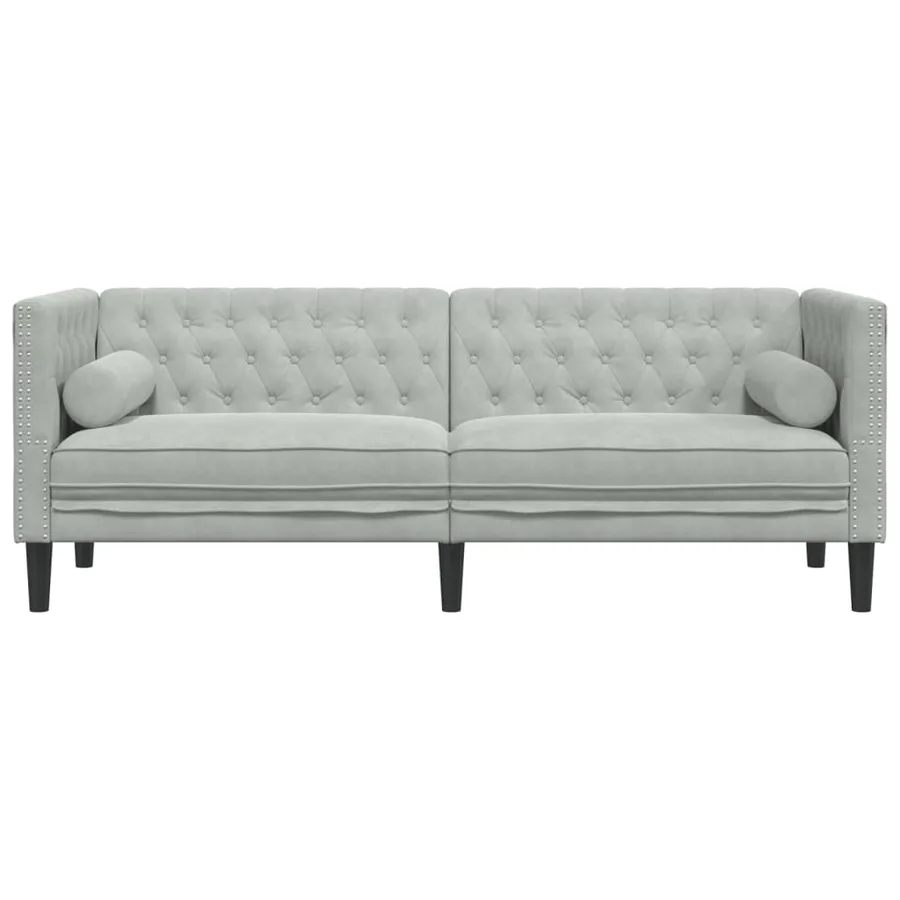 Canapé Chesterfield avec traversins 3 places gris clair velours - 4